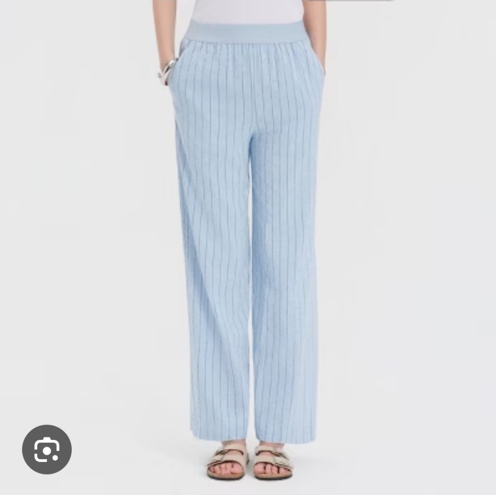 Light Blue Wide Leg Textured Pants